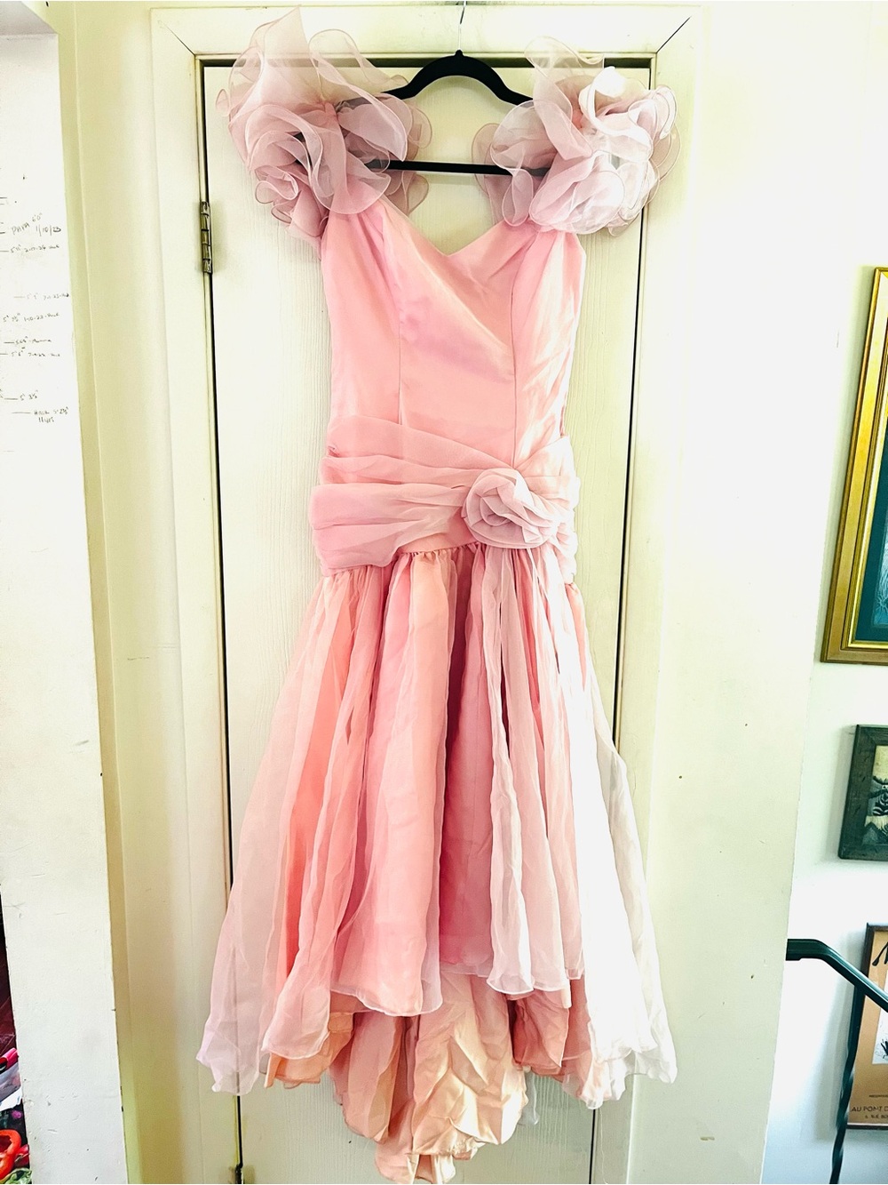 VTG 80s Cotton Candy Pink Ethereal Prairie Tulle Avant Garde Bridal Prom Dress S